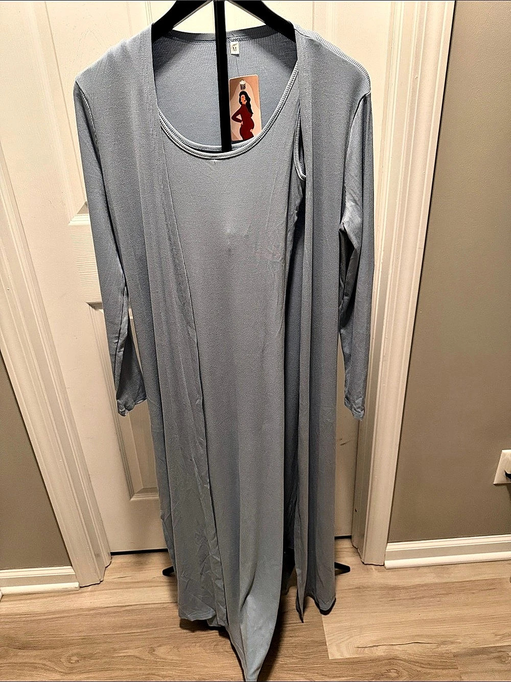 Long Sleeve maternity Maxi Dress in blue Size Medium